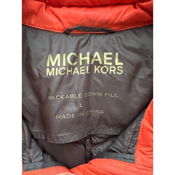 Michael Kors Womens Red Packable Down Fill Jacket Size L Gold MK Zipper Lightwei - Picture 4 of 16
